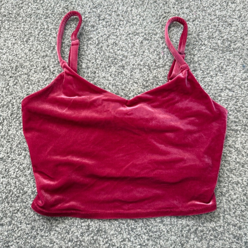 Athleta Velvet Crop Tank Top Red Berry V-Neck Adjustable Straps XS